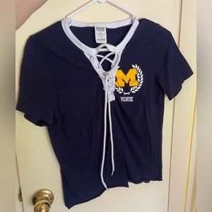 Pink Victoria’s Secret University of Michigan Women’s Shirt Small Lace Up U of M